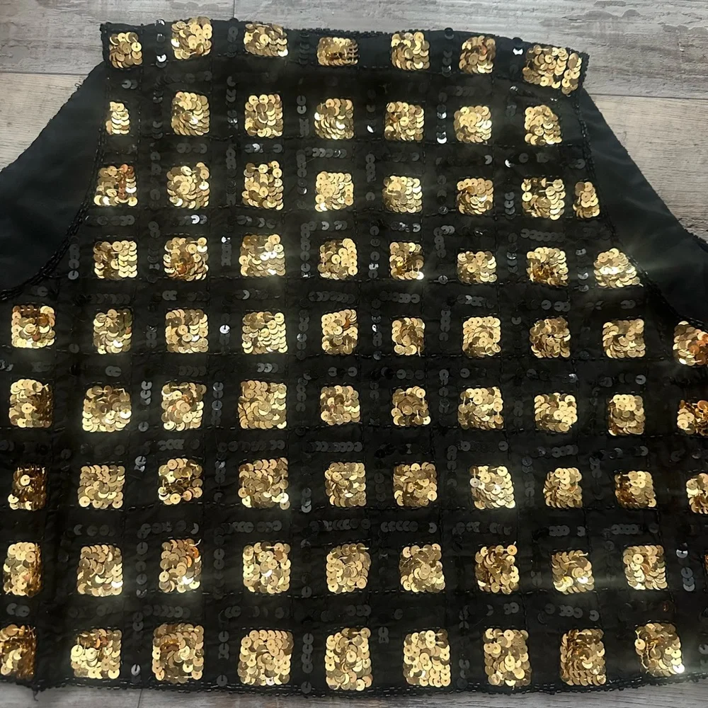 Vintage 1970s RARE 100% Silk Black and Gold Beaded and Sequined Size M Vest - Picture 9 of 10